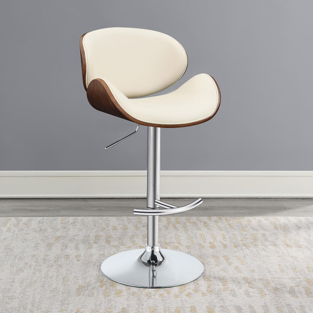 English Elm Ecru Adjustable Bar Stool With Chrome Base & Walnut Accents - Modern Comfort For Stylish Spaces B062P153492