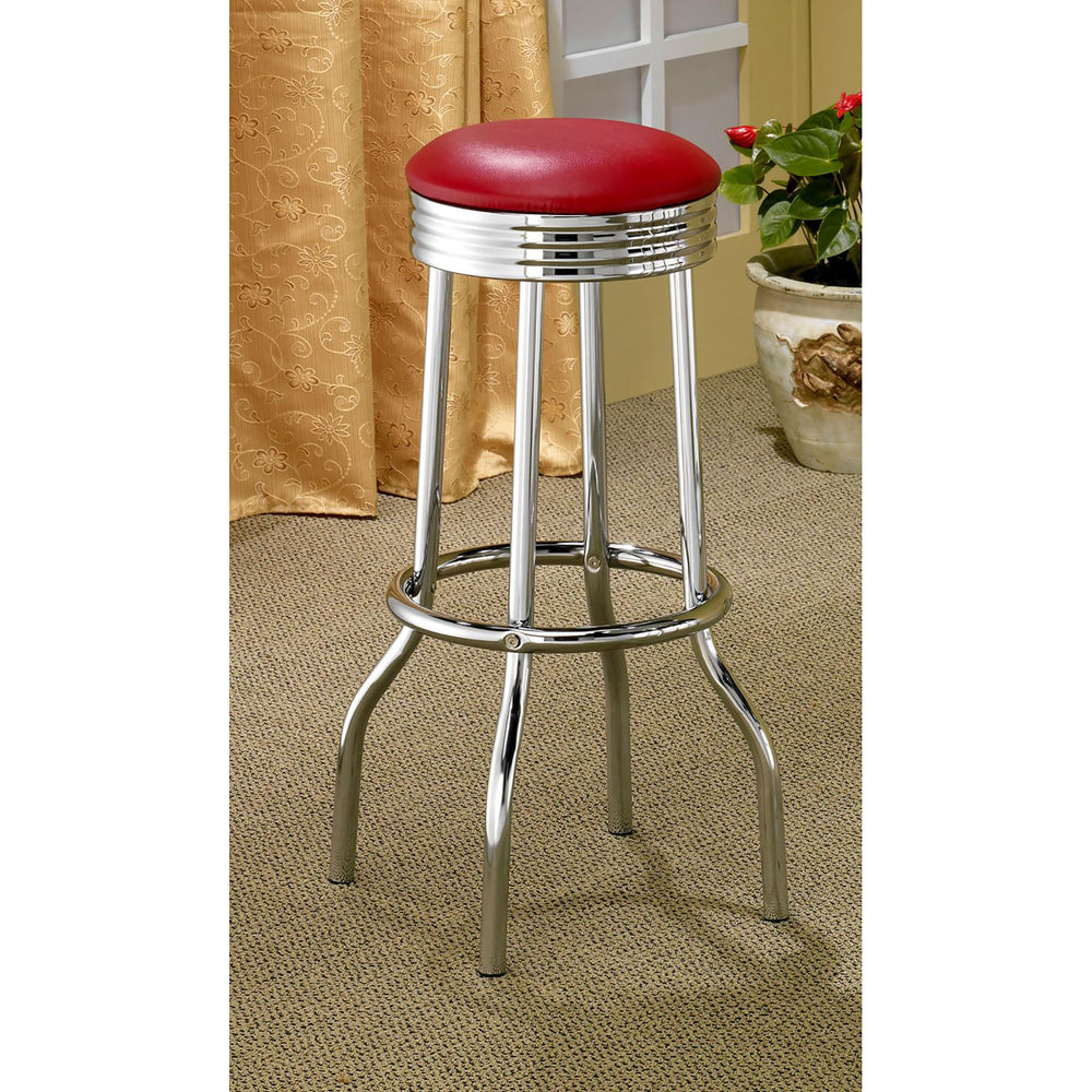 English Elm Red Vintage-Modern Bar Stools Set of 2 — Plush Faux Leather Seats with Chrome Legs, 30" Counter Height Elegance B062P153506