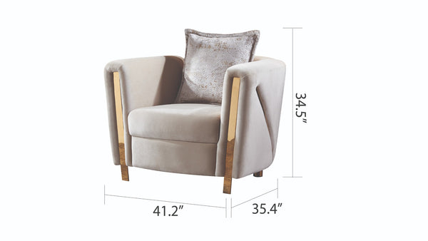 English Elm Thick Velvet Fabric Upholstered 3-Piece Living Room Set With Gold Accents & Birch Wood Frame B009S01284-GIGA