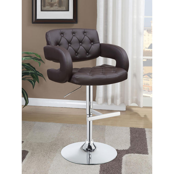 English Elm Brown Tufted Adjustable Bar Stool with Armrests, Chrome Base, Faux Leather Comfort for Entertaining B062P153486