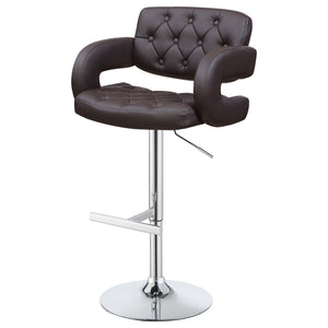 English Elm Brown Tufted Adjustable Bar Stool with Armrests, Chrome Base, Faux Leather Comfort for Entertaining B062P153486