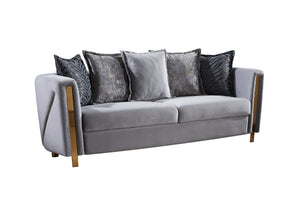 English Elm Chanelle Luxe Velvet 3-Seater Sofa with Gold-Finish Solid Wood Frame — Elegant Gray Seating Charm B009P153973