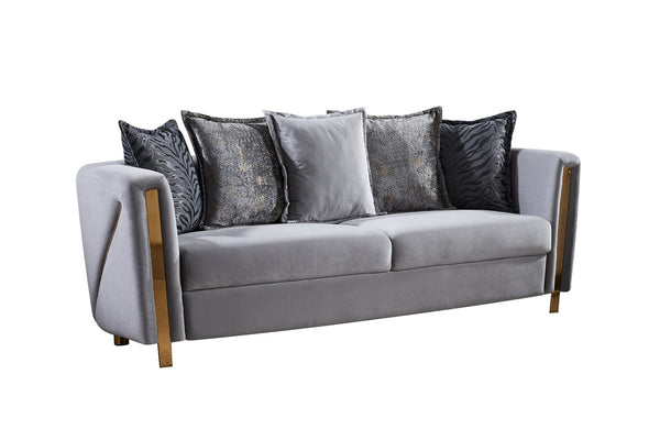 English Elm Thick Velvet Fabric Living Room Set - Luxurious Gray Upholstered Sofa & Loveseat With Gold Accents B009S01285-GIGA