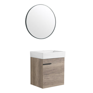 English Elm 18 inch Wall-Mounted Vanity with Ceramic Sink Top, Eco Plywood Cabinet, Dual Handles, Sleek Minimalist Design W999P149895