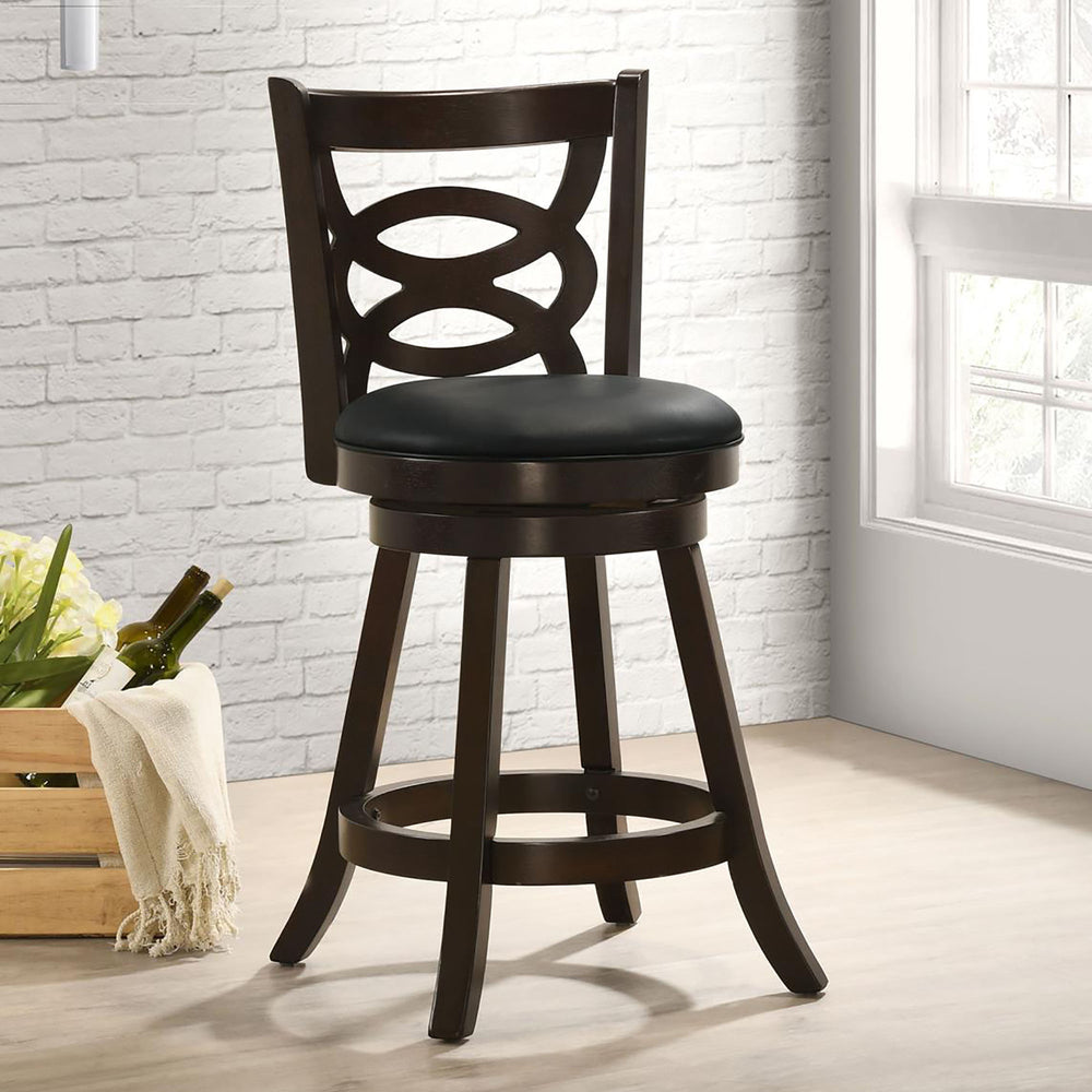 English Elm Cappuccino Counter Height Swivel Stools Set Of 2 - Elegant Black Leatherette With Espresso Finish B062P153488