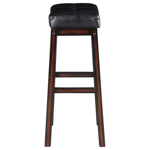 English Elm Black Upholstered Bar Stools Set Of 2 - Stylish, Comfortable Design With Tufted Back And Rubberwood Legs B062P153501