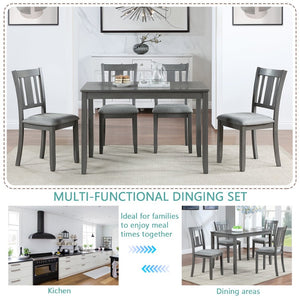 English Elm 5 Piece Rectangular Acacia Wood Dining Set with Linen Upholstered Chairs for Kitchen W1998S00015