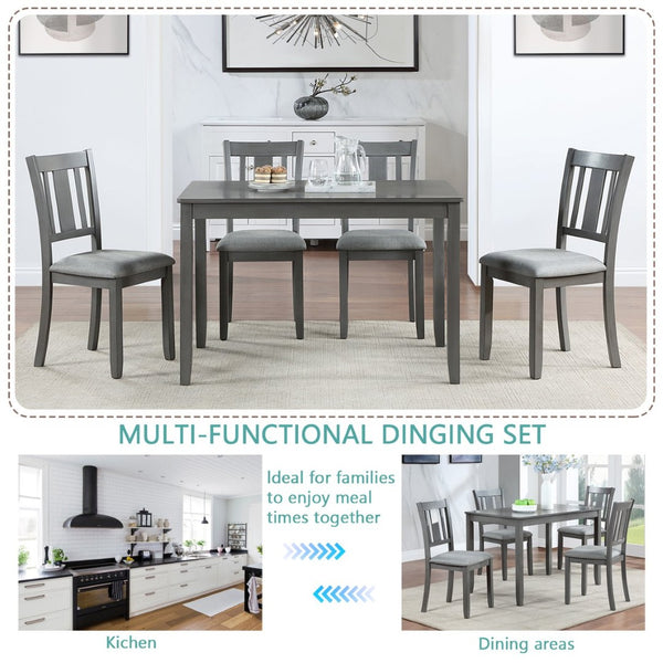 English Elm 5 Piece Rectangular Acacia Wood Dining Set with Linen Upholstered Chairs for Kitchen W1998S00015