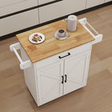 Hearth and Haven Kitchen Island Rolling Trolley Cart with Adjustable Shelves & Towel Rack & Seasoning Rack Rubber Wood Table Top-White W282108546