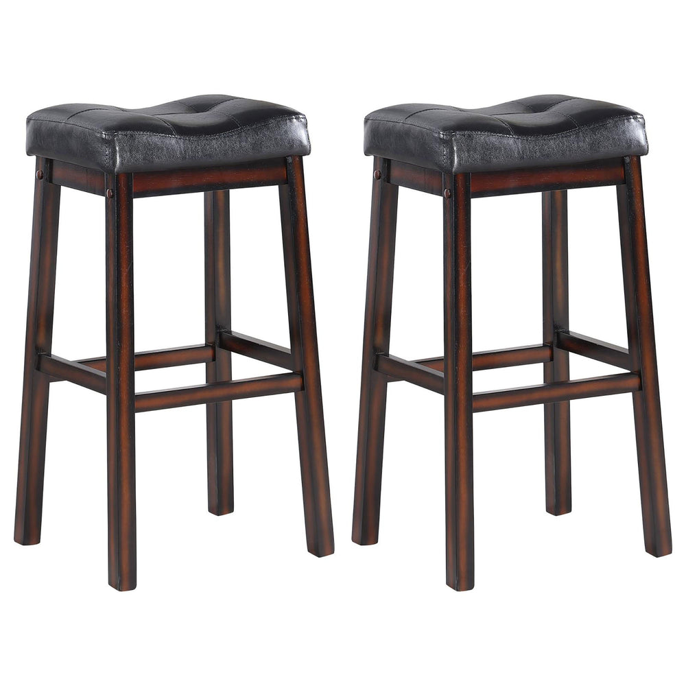 English Elm Black Upholstered Bar Stools Set Of 2 - Stylish, Comfortable Design With Tufted Back And Rubberwood Legs B062P153501