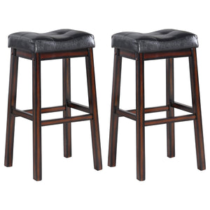 English Elm Black Upholstered Bar Stools Set Of 2 - Stylish, Comfortable Design With Tufted Back And Rubberwood Legs B062P153501