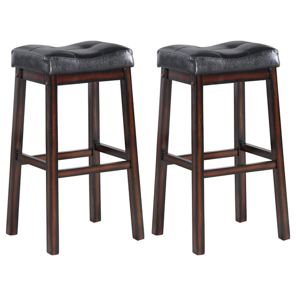 English Elm Black Upholstered Bar Stools Set Of 2 - Stylish, Comfortable Design With Tufted Back And Rubberwood Legs B062P153501