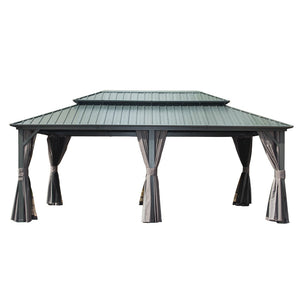 English Elm 12' 12 Ft X 20 Ft Aluminum Hardtop Gazebo with Steel Roof Netting and Curtains Patio W1859S00061