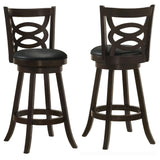 Cappuccino Swivel Bar Stools Set of 2 | Merlot Wood Finish, Black Leatherette Upholstery, Swivel Feature | 17.75 x 19.25 x 42.25