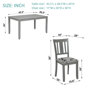 English Elm 5 Piece Rectangular Acacia Wood Dining Set with Linen Upholstered Chairs for Kitchen W1998S00015