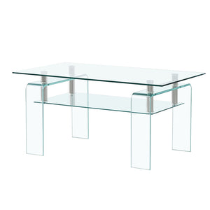 English Elm Rectangle Two Tier Tempered Glass Coffee Table Modern Living Room Center Piece W1718P153989
