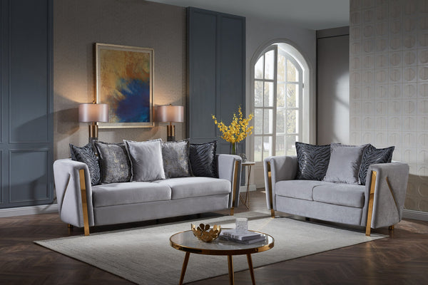 English Elm Thick Chanelle Loveseat with Gold-Finish Solid Wood Frame, Plush Velvet Upholstery for Two, Gray Plush B009P153974