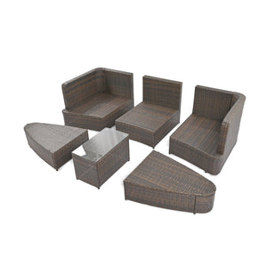 English Elm TOPMAX 6-Piece Patio Conversation Sofa Set with Modular Seating, Thick Cushions & Tempered Glass Table Brown SP100020AAE