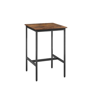 English Elm Bar Table Set Rustic Brown & Black with 2 Industrial Bar Chairs, Space-Saving Stable H-Frame, Waterproof Surface, Adjustable Feet — 23.6"x23.6"x35.4" W1668P143123