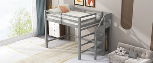 English Elm Full Full Size Loft Bed with Built-In Wardrobe, Staircase Storage and Space-Saving Design for Small Rooms Gray SM000527AAE-1