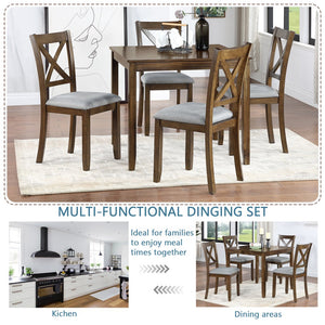 English Elm Elegant 5-Piece Walnut Dining Table Set With 4 Ergonomic Chairs For Modern Kitchen & Living Spaces W1998S00024