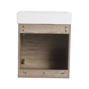 English Elm 18 inch Wall-Mounted Vanity with Ceramic Sink Top, Eco Plywood Cabinet, Dual Handles, Sleek Minimalist Design W999P149895