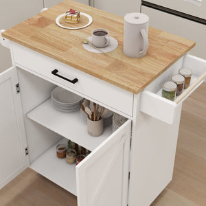 English Elm Kitchen Rolling Island Cart with Rubber Wood Top Towel Rack and Adjustable Shelves W282108546