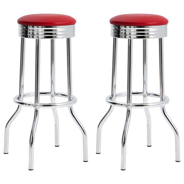 English Elm Red Vintage-Modern Bar Stools Set of 2 — Plush Faux Leather Seats with Chrome Legs, 30" Counter Height Elegance B062P153506