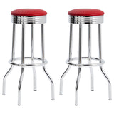 Retro Red Bar Stools with Chrome Base, Set of 2 | 19 x 19 x 30 Inches | 1950s Diner Charm