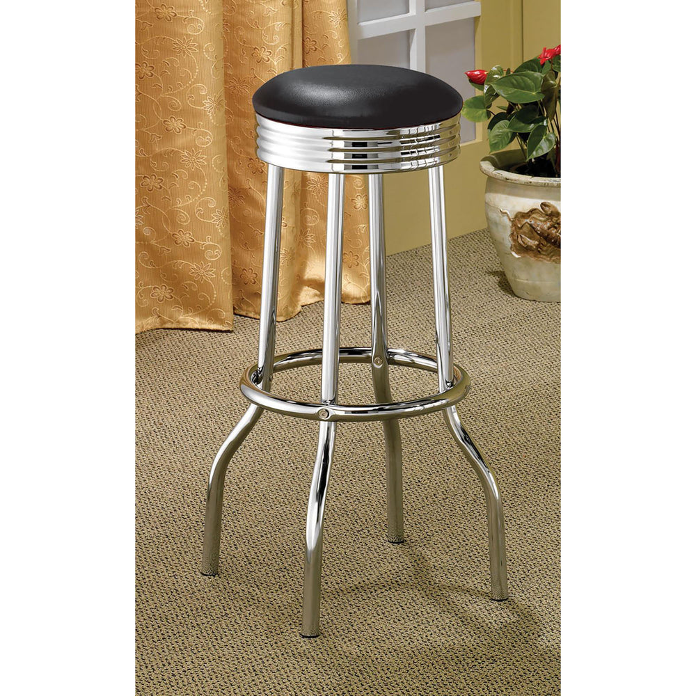 English Elm Black Bar Height Stools Set Of 2 - Vintage Modern Design With Chrome Legs For Stylish Dining & Entertaining B062P153507