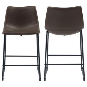 English Elm Brown Two-Tone Armless Counter Height Stools Set of 2 – Rustic Black Metal Legs, Upholstered Seats, Industrial Flair B062P153504