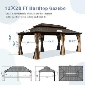 English Elm 12' 12 X 20 Ft Hardtop Gazebo Aluminum Frame Galvanized Steel Roof Outdoor Pavilion W1859S00171