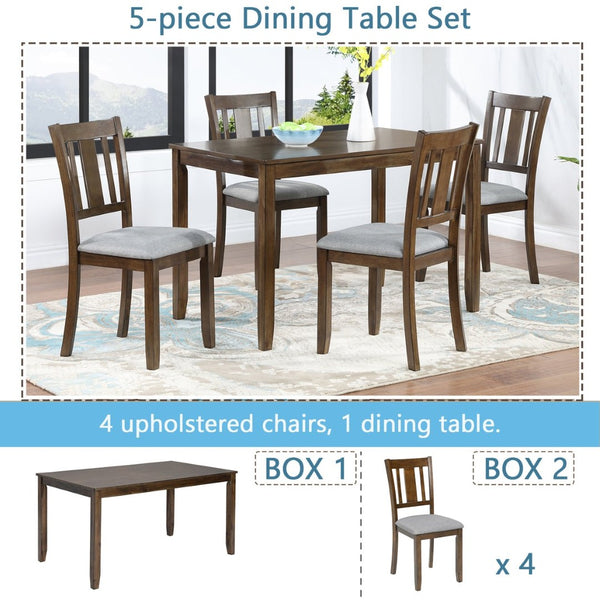 English Elm 5 Piece Mid-century Dining Set Acacia Wood Table Linen Upholstered Chairs Walnut W1998S00019