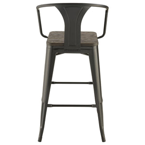 English Elm Dark Elm Industrial Bar Stool Set of 2 — Matte Black Metal Frame, Elm Wood Seat, 41.5"H Durable Stylish Seating B062P153516