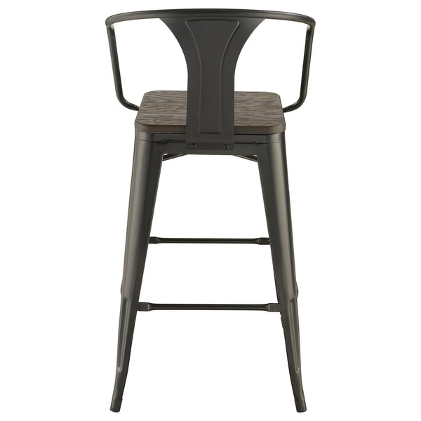 English Elm Dark Elm Industrial Bar Stool Set of 2 — Matte Black Metal Frame, Elm Wood Seat, 41.5"H Durable Stylish Seating B062P153516