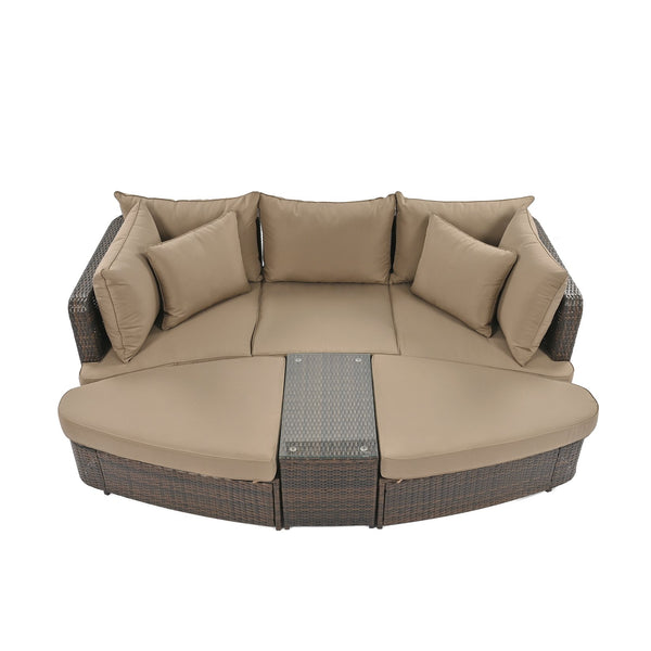 English Elm TOPMAX 6-Piece Patio Conversation Sofa Set with Modular Seating, Thick Cushions & Tempered Glass Table Brown SP100020AAE