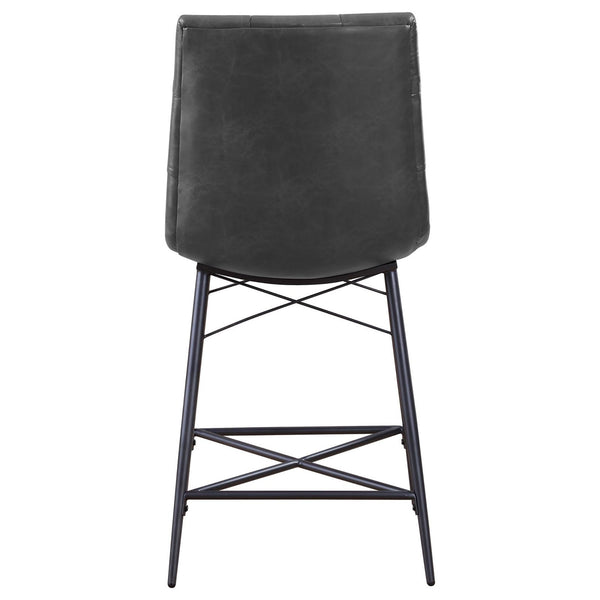 English Elm Grey Tufted Counter Height Stools Set of 2 - Retro Gunmetal Frame, Padded Leatherette Seats, Tufted Back Comfort B062P153526
