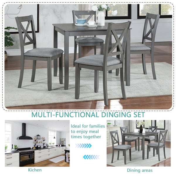 English Elm Elegant 5-Piece Solid Wood Dining Table Set With 4 Upholstered Chairs For Modern Dining Spaces W1998S00020