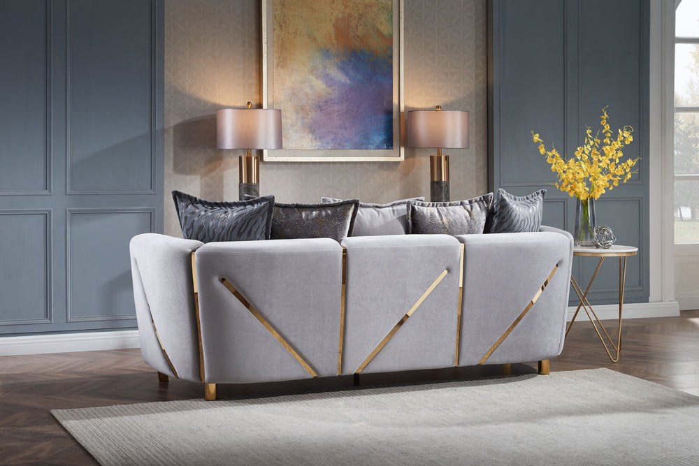 English Elm Chanelle Luxe Velvet 3-Seater Sofa with Gold-Finish Solid Wood Frame — Elegant Gray Seating Charm B009P153973