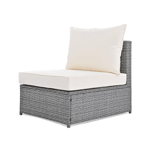 English Elm TOPMAX 6-Piece Patio Conversation Sofa Set with Modular Seating, Thick Cushions & Tempered Glass Table Beige SP100020AAA