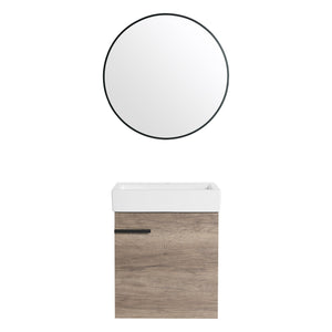 English Elm 18 inch Wall-Mounted Vanity with Ceramic Sink Top, Eco Plywood Cabinet, Dual Handles, Sleek Minimalist Design W999P149895