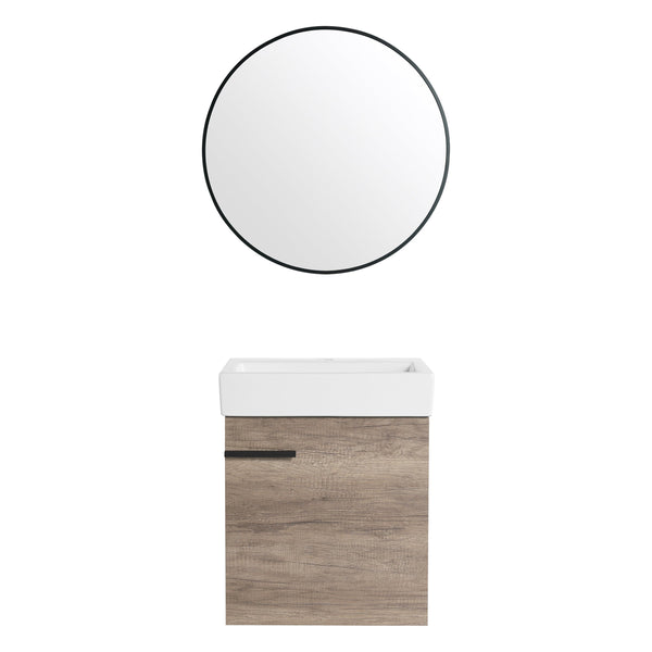 English Elm 18 inch Wall-Mounted Vanity with Ceramic Sink Top, Eco Plywood Cabinet, Dual Handles, Sleek Minimalist Design W999P149895