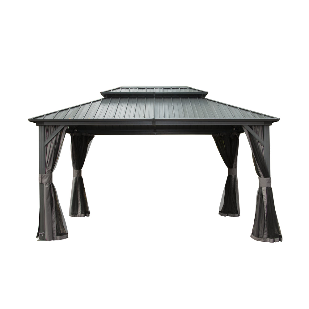 English Elm 10' Hardtop Gazebo 10' X 12' Aluminum Pavilion with Double Roof, Curtains & Netting for Patio Brown W1859S00050