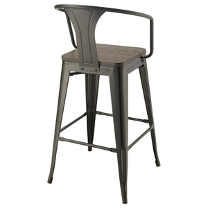 English Elm Dark Elm Industrial Bar Stool Set of 2 — Matte Black Metal Frame, Elm Wood Seat, 41.5"H Durable Stylish Seating B062P153516