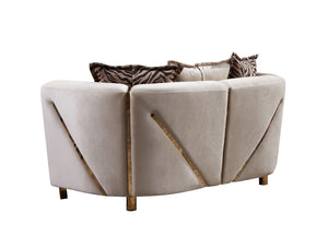 English Elm Thick Chanelle Loveseat in Gold-Finished Solid Wood Frame, Sumptuous Beige Velvet Seating for Two (98) B009P153971