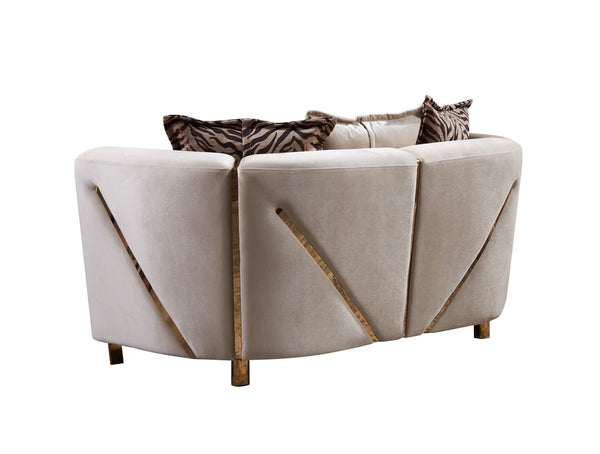 English Elm Thick Chanelle Loveseat in Gold-Finished Solid Wood Frame, Sumptuous Beige Velvet Seating for Two (98) B009P153971