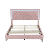 English Elm 3-Pieces Bedroom Sets,Queen Size Upholstered Platform Bed With Led Lights and Two Nightstands-Pink