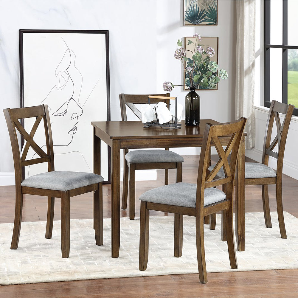 English Elm Elegant 5-Piece Walnut Dining Table Set With 4 Ergonomic Chairs For Modern Kitchen & Living Spaces W1998S00024