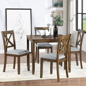 English Elm Elegant 5-Piece Walnut Dining Table Set With 4 Ergonomic Chairs For Modern Kitchen & Living Spaces W1998S00024
