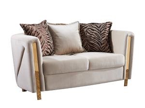 English Elm Thick Chanelle Loveseat in Gold-Finished Solid Wood Frame, Sumptuous Beige Velvet Seating for Two (98) B009P153971